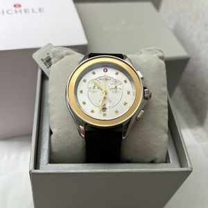 Michele watch Cape black band with silver and gold face style . New with tag